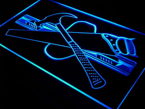 Hammer Saw Level Tool Kit Repair Neon Light Sign